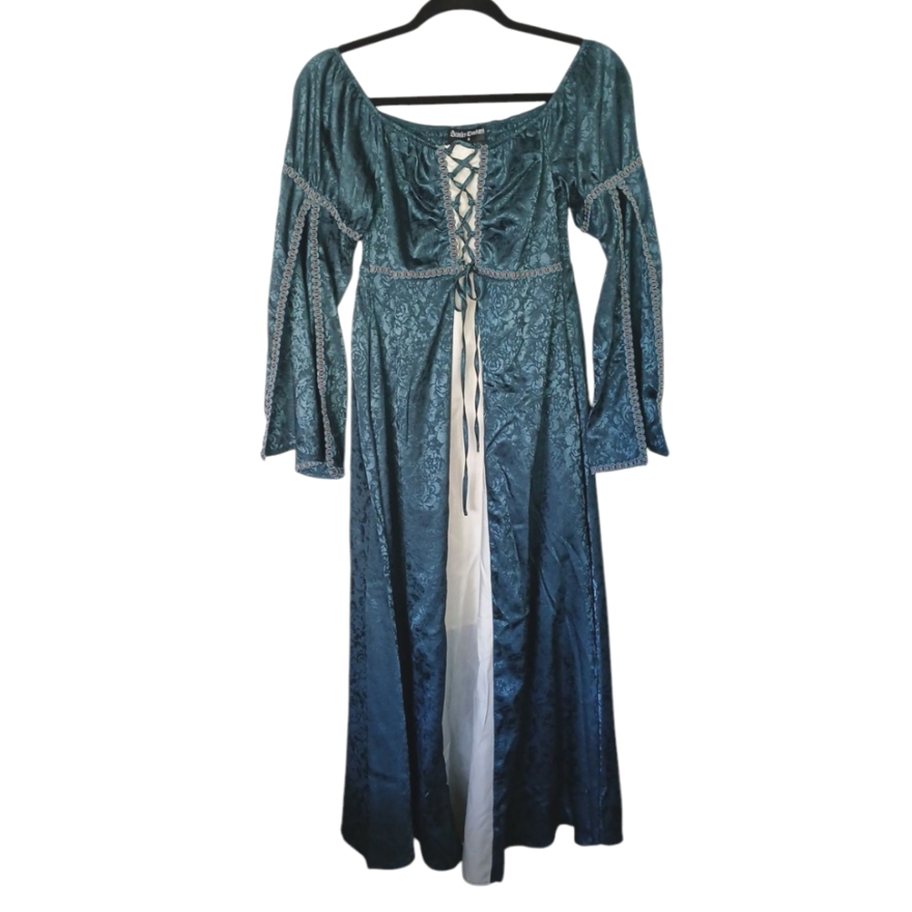 Scarlet Darkness Teal Renaissance Medieval Cosplay Costume Dress Size Small